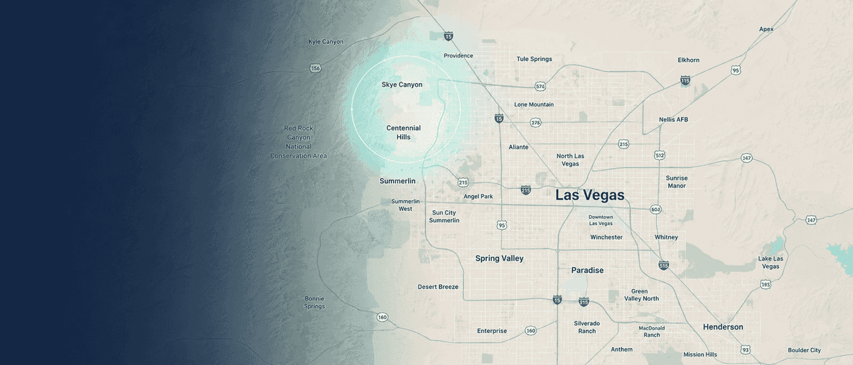 Map of the Las Vegas Valley with Skye Canyon and Centennial Hills highlighted